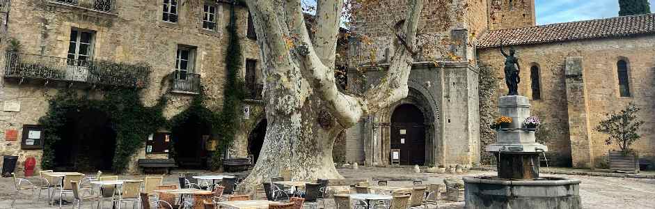 The central square in the village of Saint Guilhem le Desert