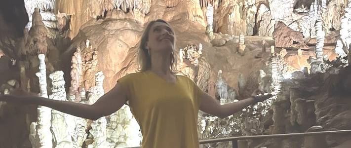 Yoga teacher at Clamouse cave